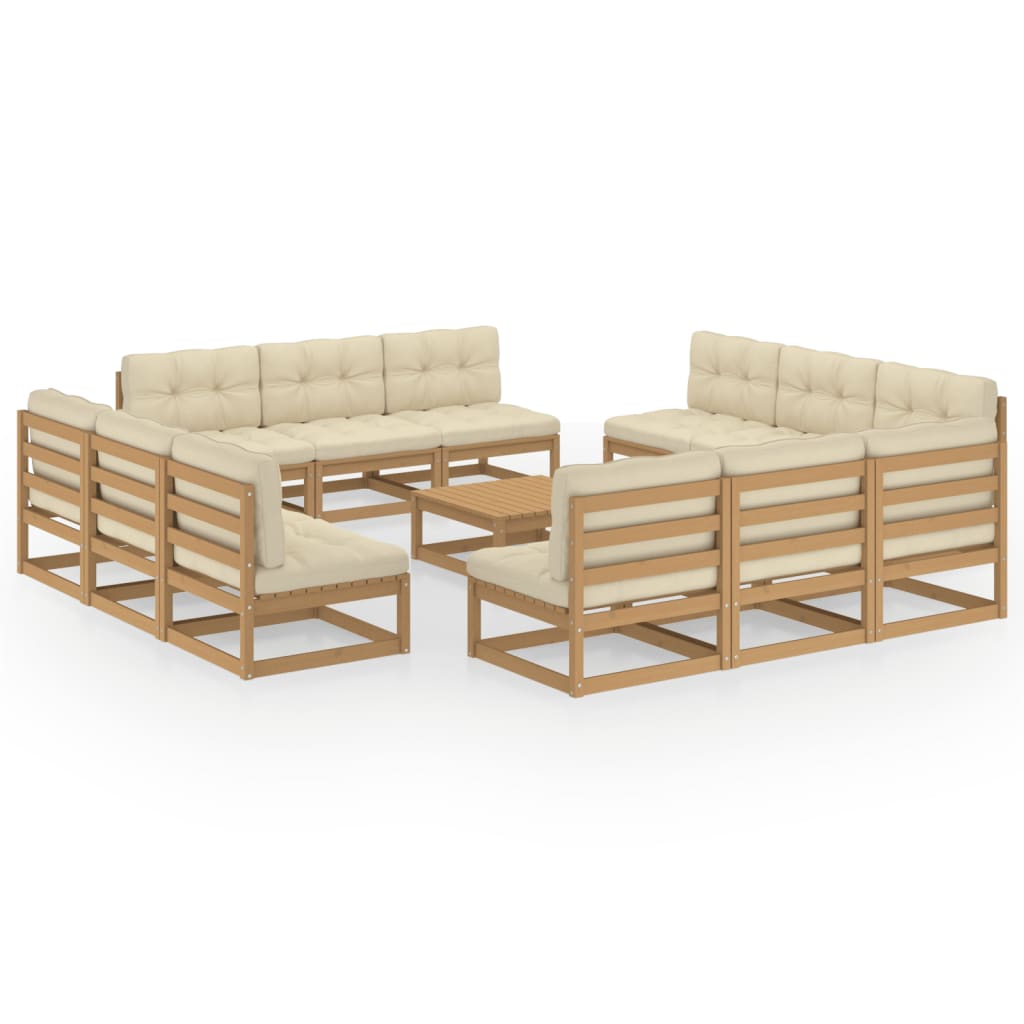 Vixl Set Mobilier De Grădină Cu Perne, 13 Piese, Lemn Masiv De Pin