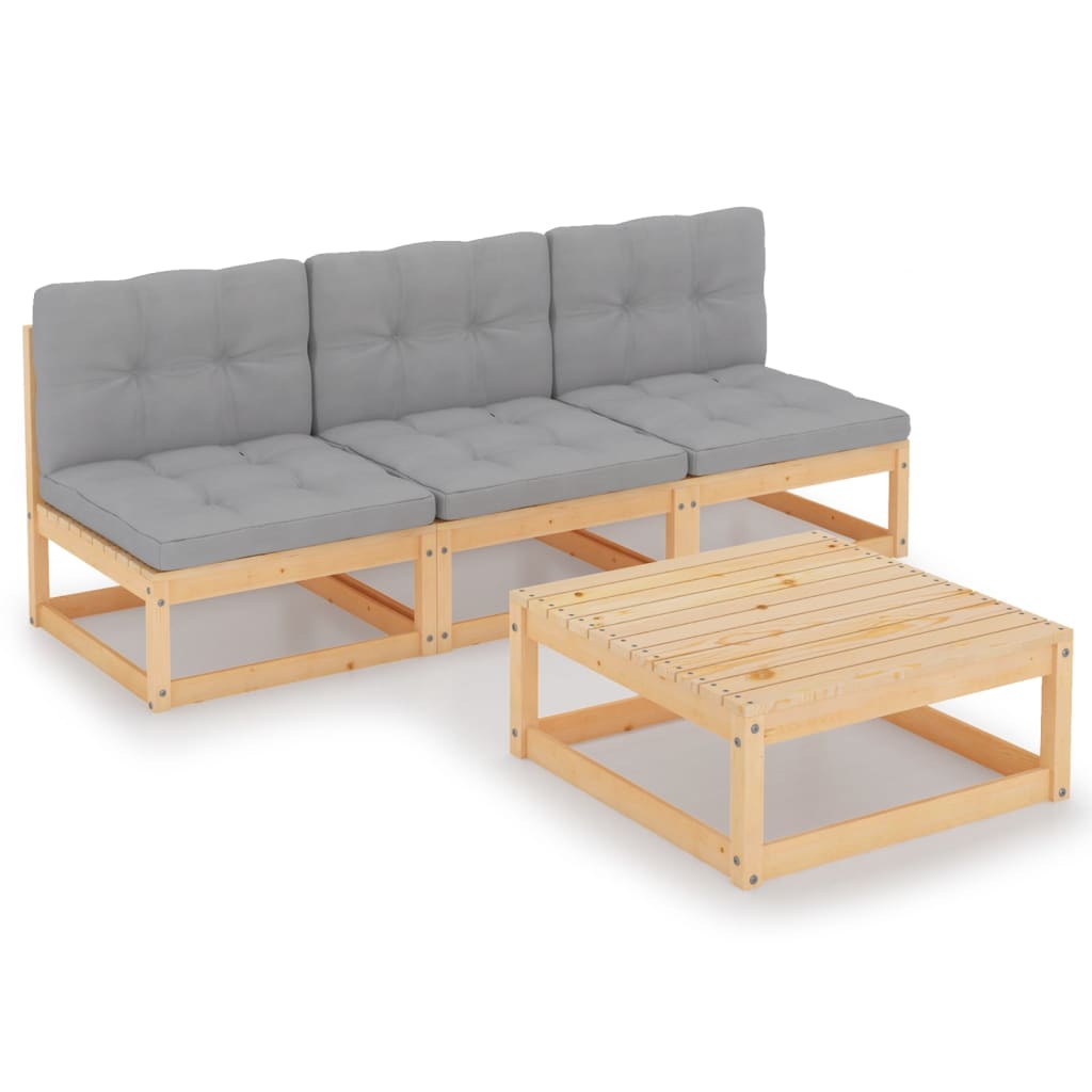 Vixl Set Mobilier De Grădină Cu Perne, 4 Piese, Lemn Masiv De Pin