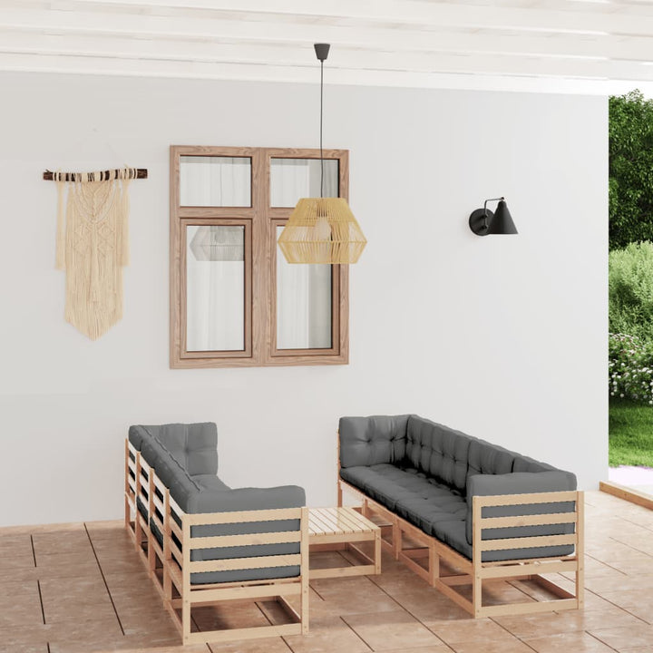 Vixl Set Mobilier Grădină Cu Perne, 9 Piese, Lemn Masiv De Pin