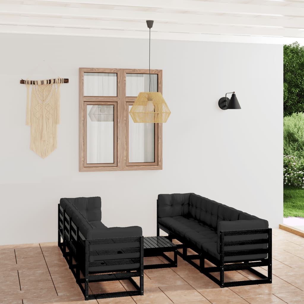 Vixl Set Mobilier Grădină Cu Perne, 9 Piese, Lemn Masiv De Pin