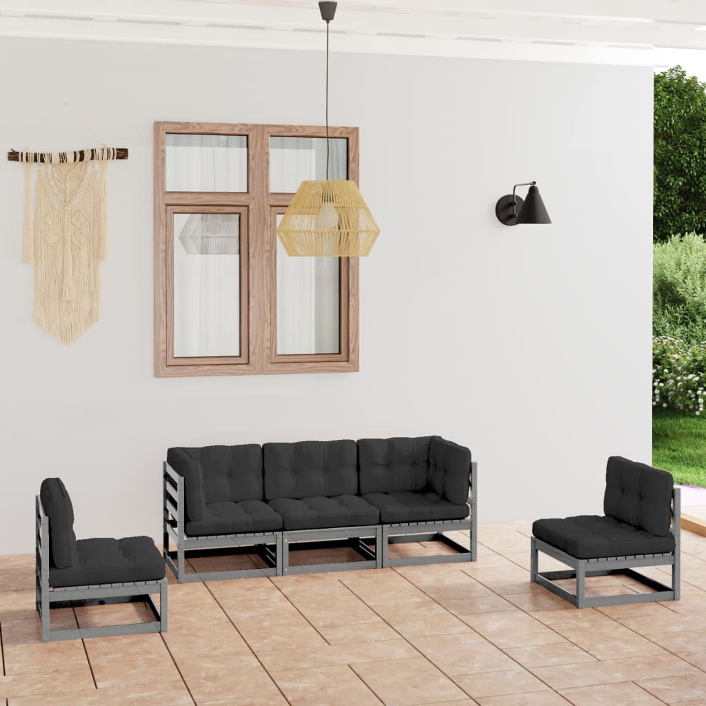 Vixl Set Mobilier De Grădină Cu Perne, 5 Piese, Lemn Masiv De Pin