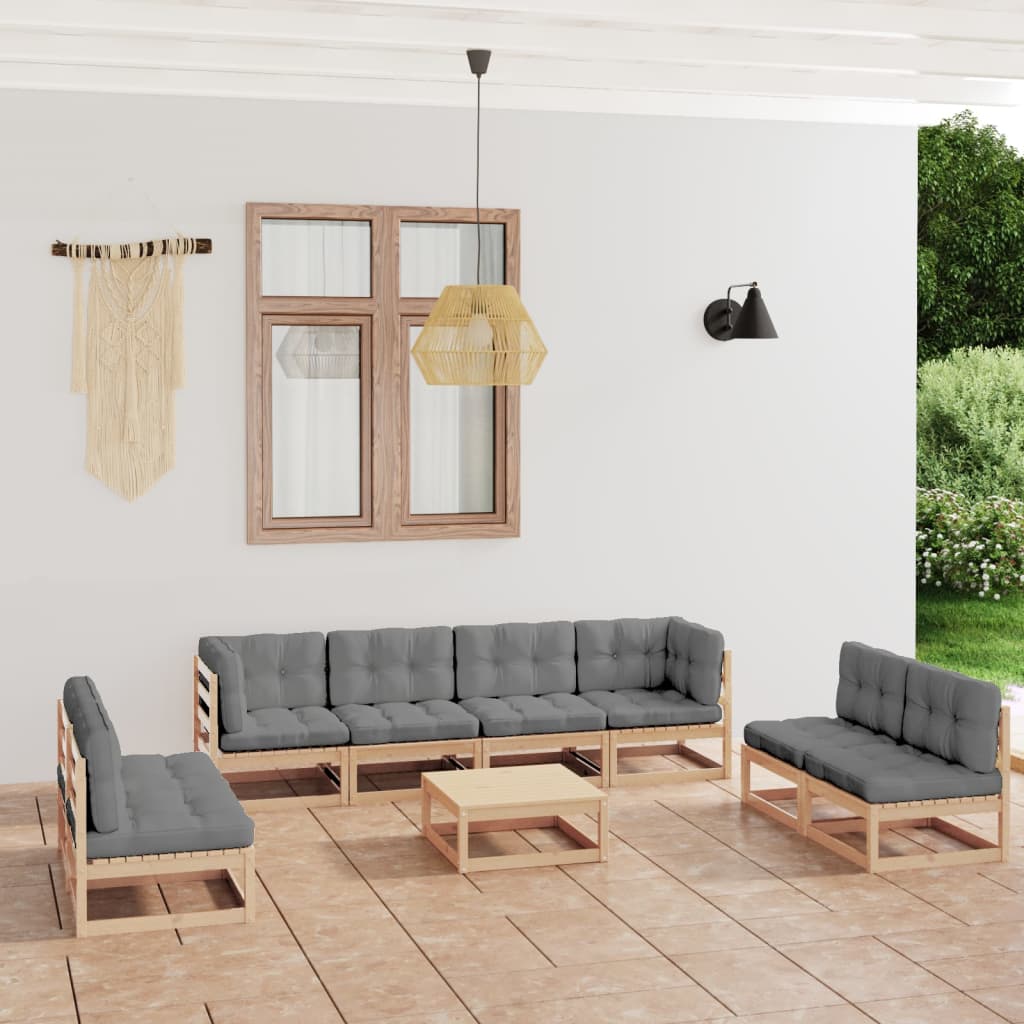 Vixl Set Mobilier Grădină Cu Perne, 9 Piese, Lemn Masiv Pin