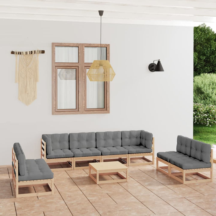 Vixl Set Mobilier Grădină Cu Perne, 9 Piese, Lemn Masiv Pin