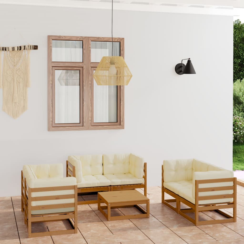 Set Mobilier De Grădină, 7 Piese, , Lemn Masiv De Pin