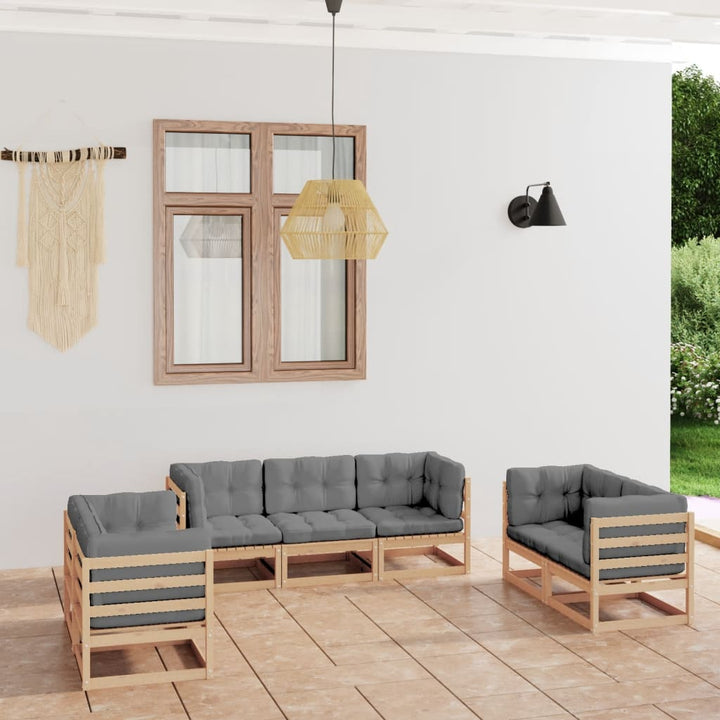 Vixl Set Mobilier De Grădină Cu Perne, 7 Piese, Lemn Masiv De Pin