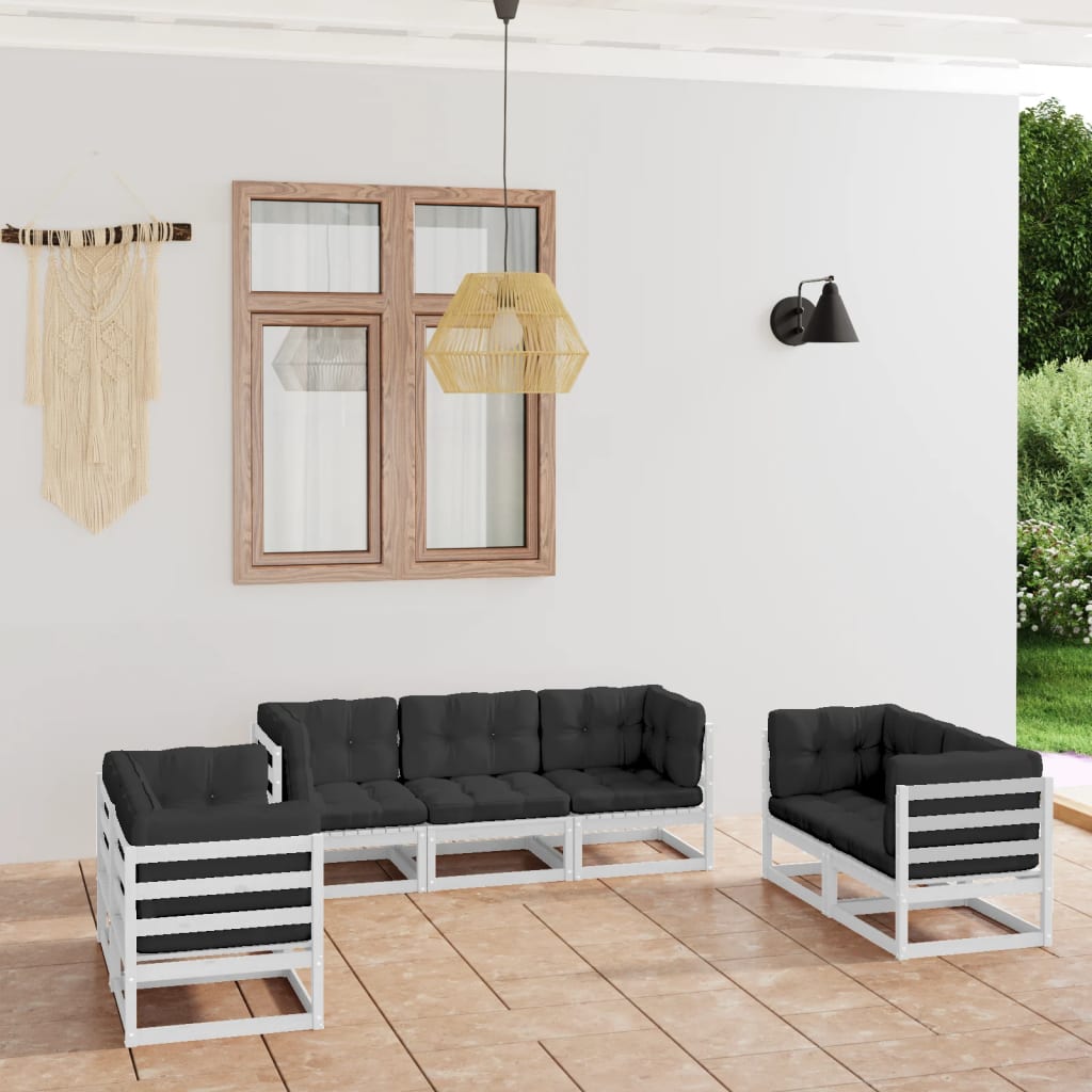 Vixl Set Mobilier De Grădină Cu Perne, 7 Piese, Lemn Masiv De Pin