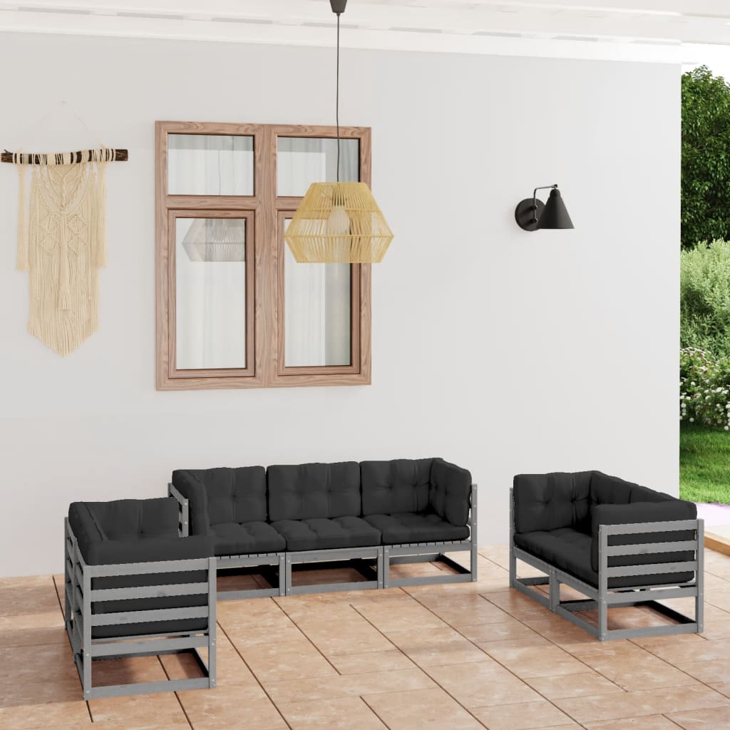 Vixl Set Mobilier De Grădină Cu Perne, 7 Piese, Lemn Masiv De Pin