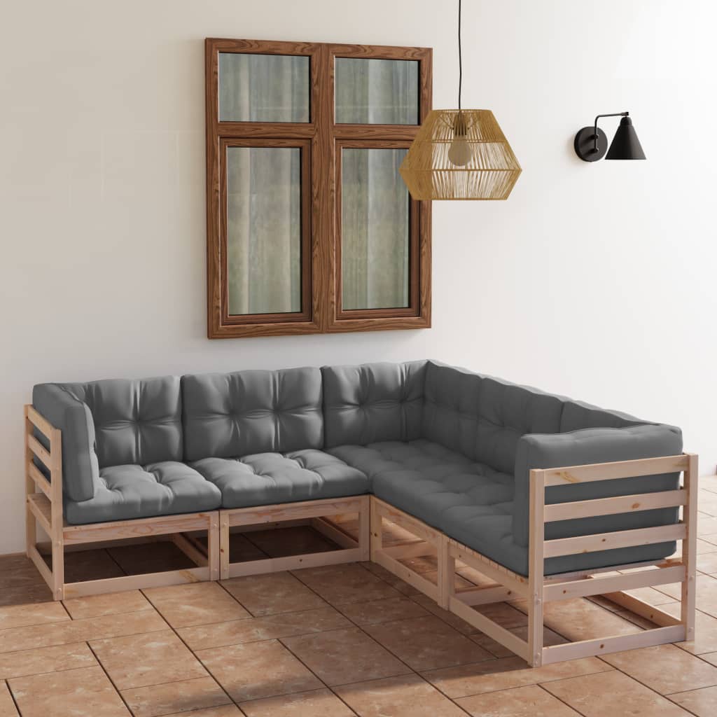 Set Mobilier De Grădină Cu Perne, 5 Piese, Lemn Masiv De Pin