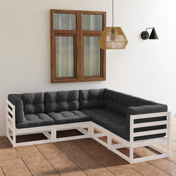 Set Mobilier De Grădină Cu Perne, 5 Piese, Lemn Masiv De Pin
