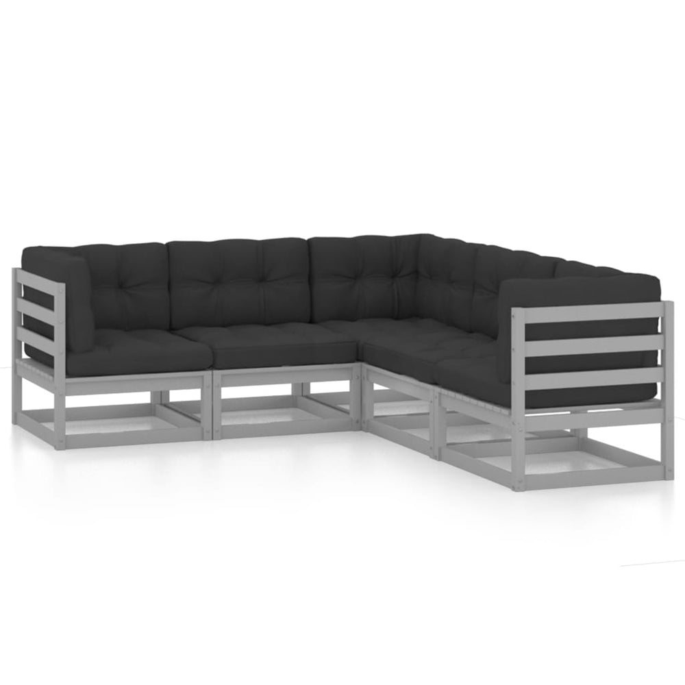 Set Mobilier De Grădină Cu Perne, 5 Piese, Lemn Masiv De Pin