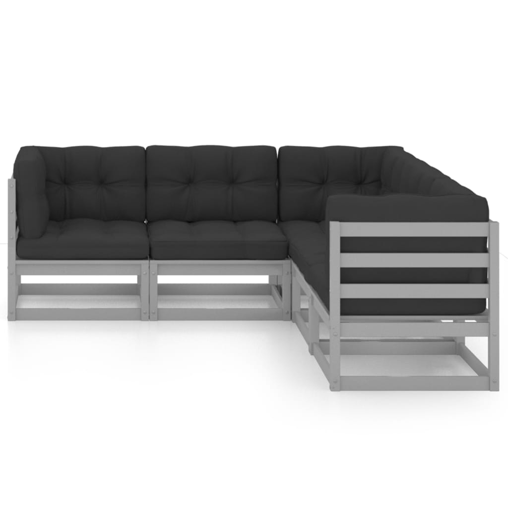 Set Mobilier De Grădină Cu Perne, 5 Piese, Lemn Masiv De Pin