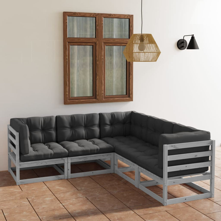 Set Mobilier De Grădină Cu Perne, 5 Piese, Lemn Masiv De Pin