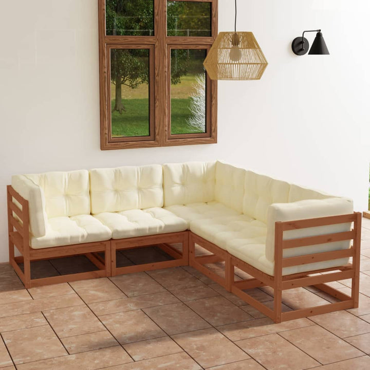 Set Mobilier De Grădină Cu Perne, 5 Piese, Lemn Masiv De Pin