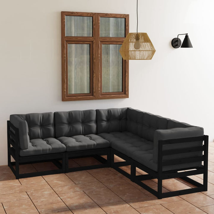 Set Mobilier De Grădină Cu Perne, 5 Piese, Lemn Masiv De Pin