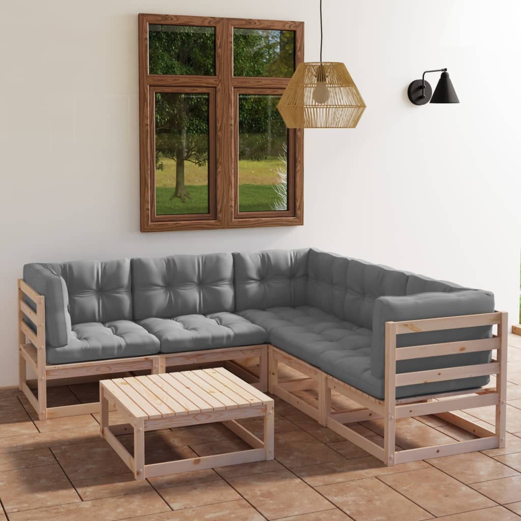 Set Mobilier De Grădină Cu Perne, 6 Piese, Lemn Masiv Pin