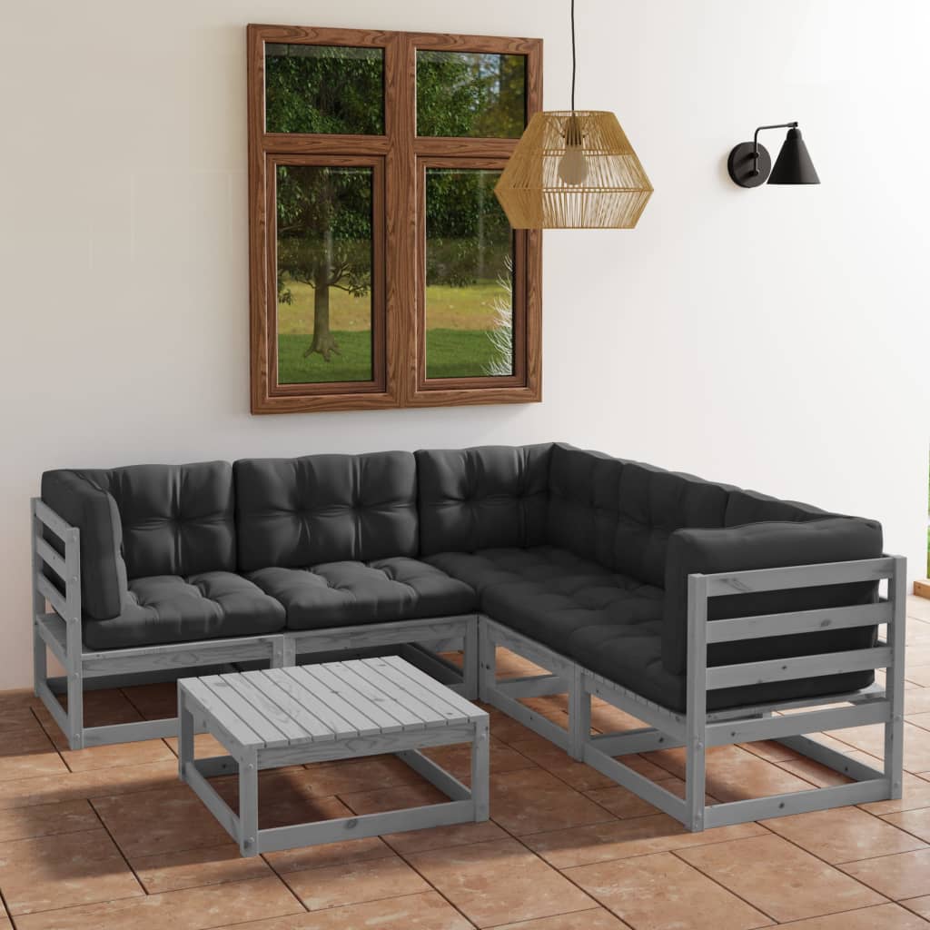 Set Mobilier De Grădină Cu Perne, 6 Piese, Lemn Masiv Pin