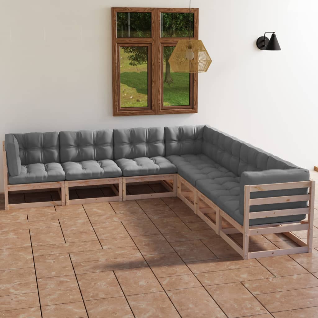 Set Mobilier De Grădină Cu Perne, 7 Piese, Lemn Masiv De Pin