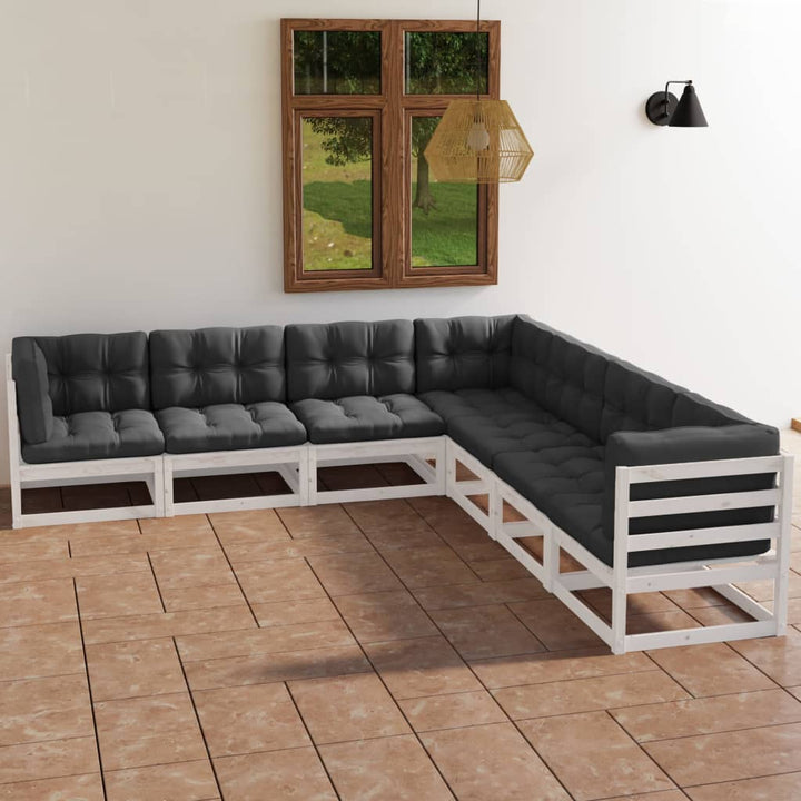 Set Mobilier De Grădină Cu Perne, 7 Piese, Lemn Masiv De Pin