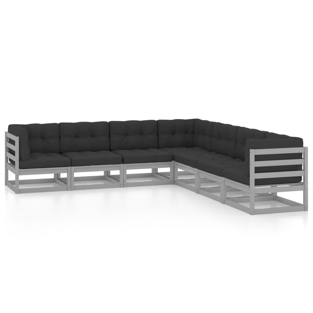 Set Mobilier De Grădină Cu Perne, 7 Piese, Lemn Masiv De Pin