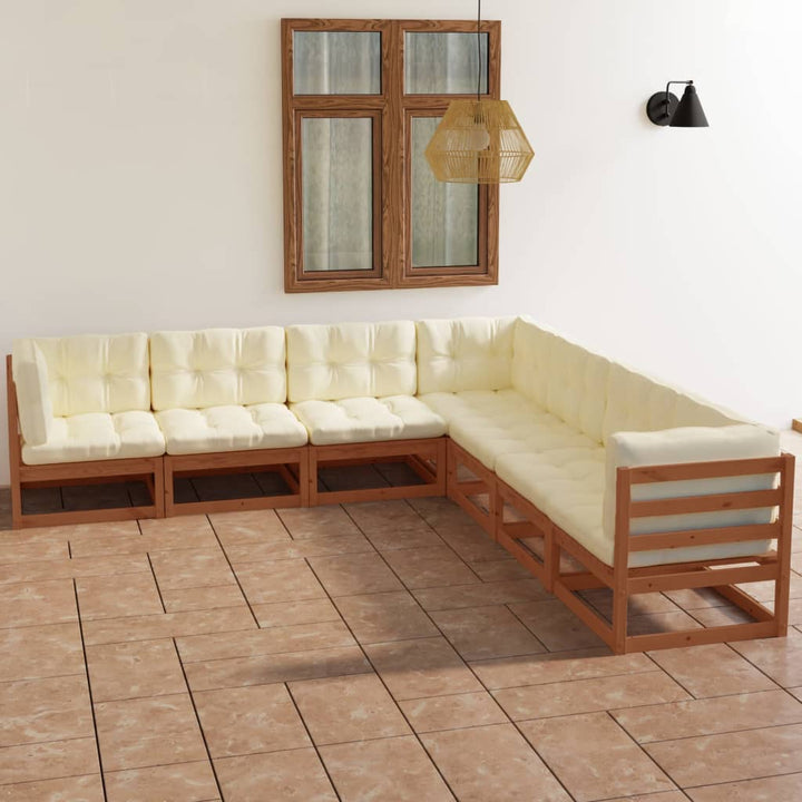 Set Mobilier De Grădină Cu Perne, 7 Piese, Lemn Masiv De Pin