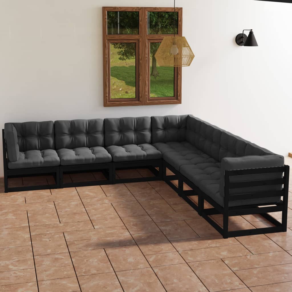 Set Mobilier De Grădină Cu Perne, 7 Piese, Lemn Masiv De Pin