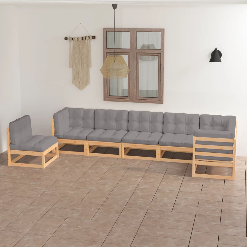 Vixl Set Mobilier De Grădină Cu Perne, 7 Piese, Lemn Masiv De Pin