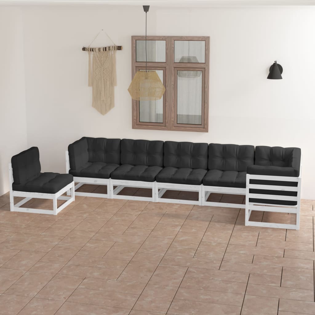 Vixl Set Mobilier De Grădină Cu Perne, 7 Piese, Lemn Masiv De Pin
