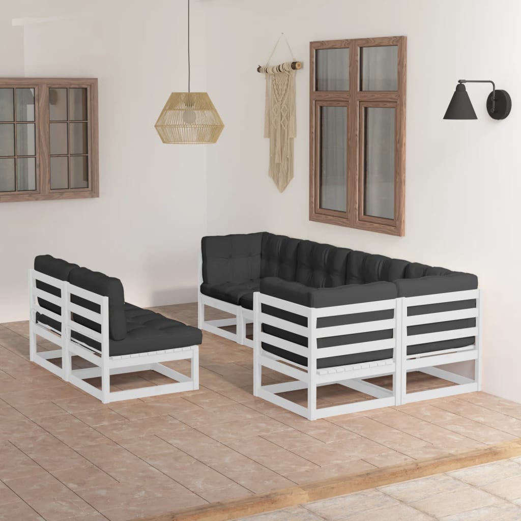 Vixl Set Mobilier De Grădină Cu Perne, 7 Piese, Lemn Masiv De Pin