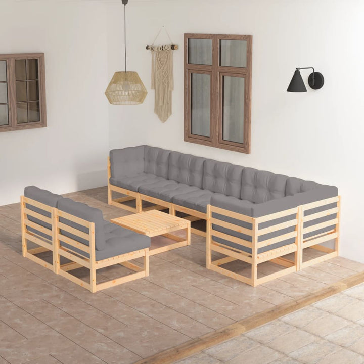 Vixl Set Mobilier De Grădină Cu Perne, 9 Piese, Lemn Masiv De Pin