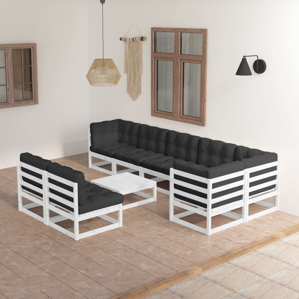 Vixl Set Mobilier De Grădină Cu Perne, 9 Piese, Lemn Masiv De Pin