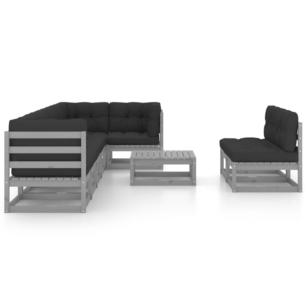 Vixl Set Mobilier De Grădină Cu Perne, 9 Piese, Lemn Masiv De Pin
