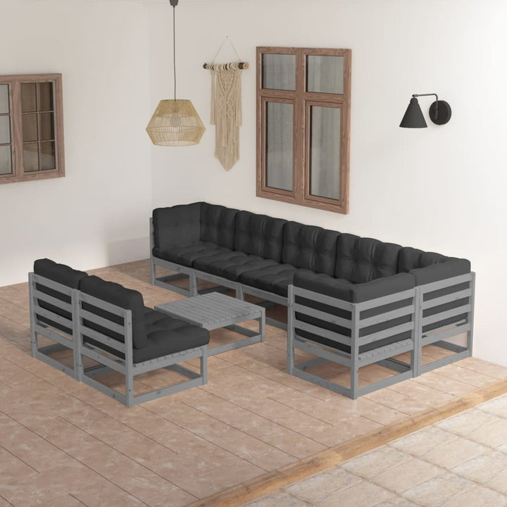 Vixl Set Mobilier De Grădină Cu Perne, 9 Piese, Lemn Masiv De Pin