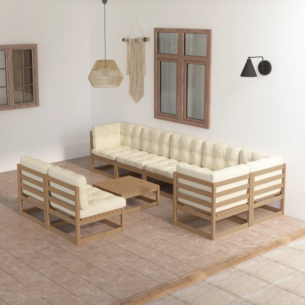 Vixl Set Mobilier De Grădină Cu Perne, 9 Piese, Lemn Masiv De Pin