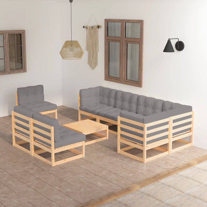 Vixl Set Mobilier De Grădină Cu Perne, 9 Piese, Lemn Masiv Pin