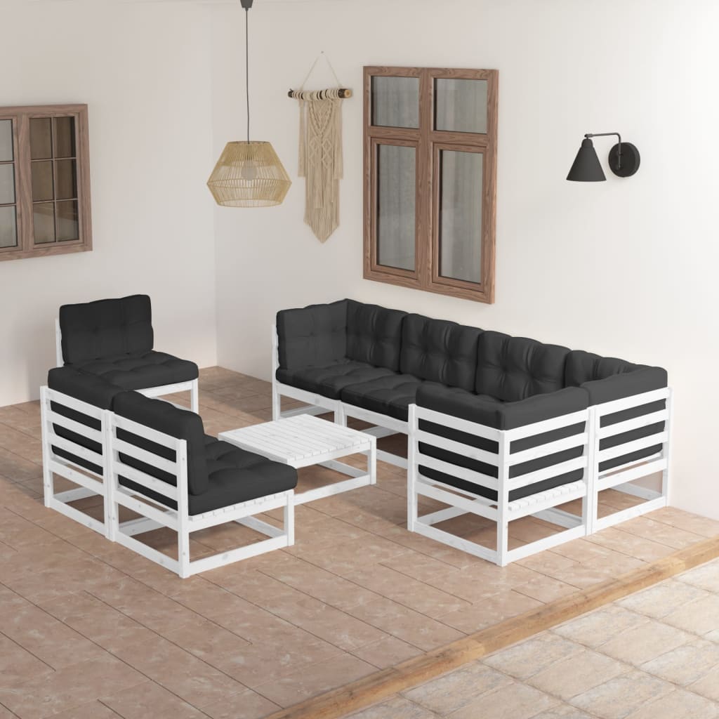 Vixl Set Mobilier De Grădină Cu Perne, 9 Piese, Lemn Masiv Pin