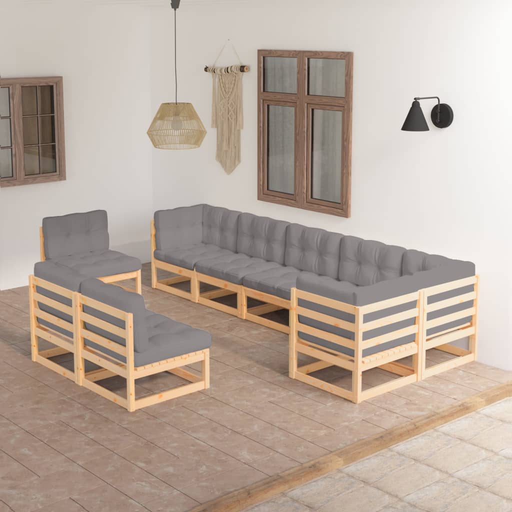 Vixl Set Mobilier De Grădină Cu Perne, 9 Piese, Lemn Masiv De Pin