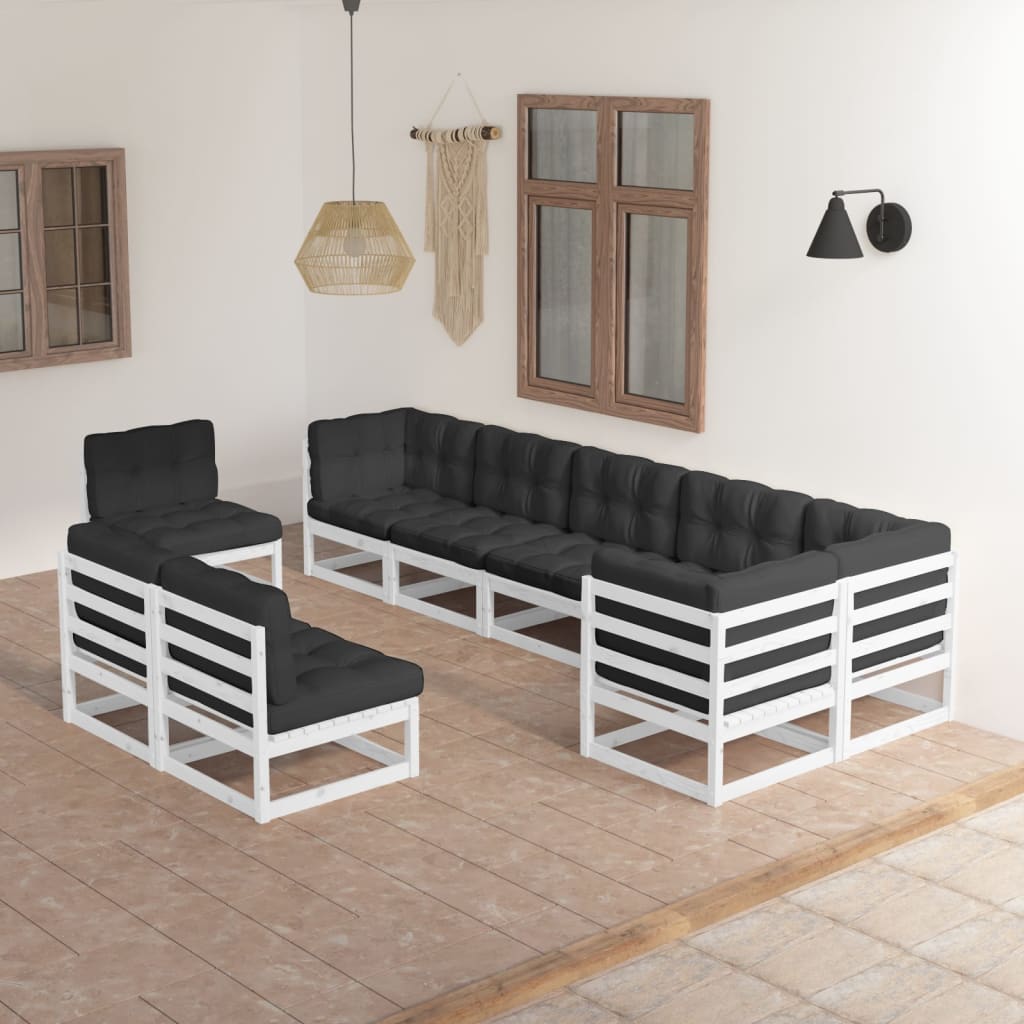 Vixl Set Mobilier De Grădină Cu Perne, 9 Piese, Lemn Masiv De Pin