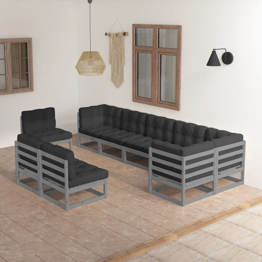 Vixl Set Mobilier De Grădină Cu Perne, 9 Piese, Lemn Masiv De Pin