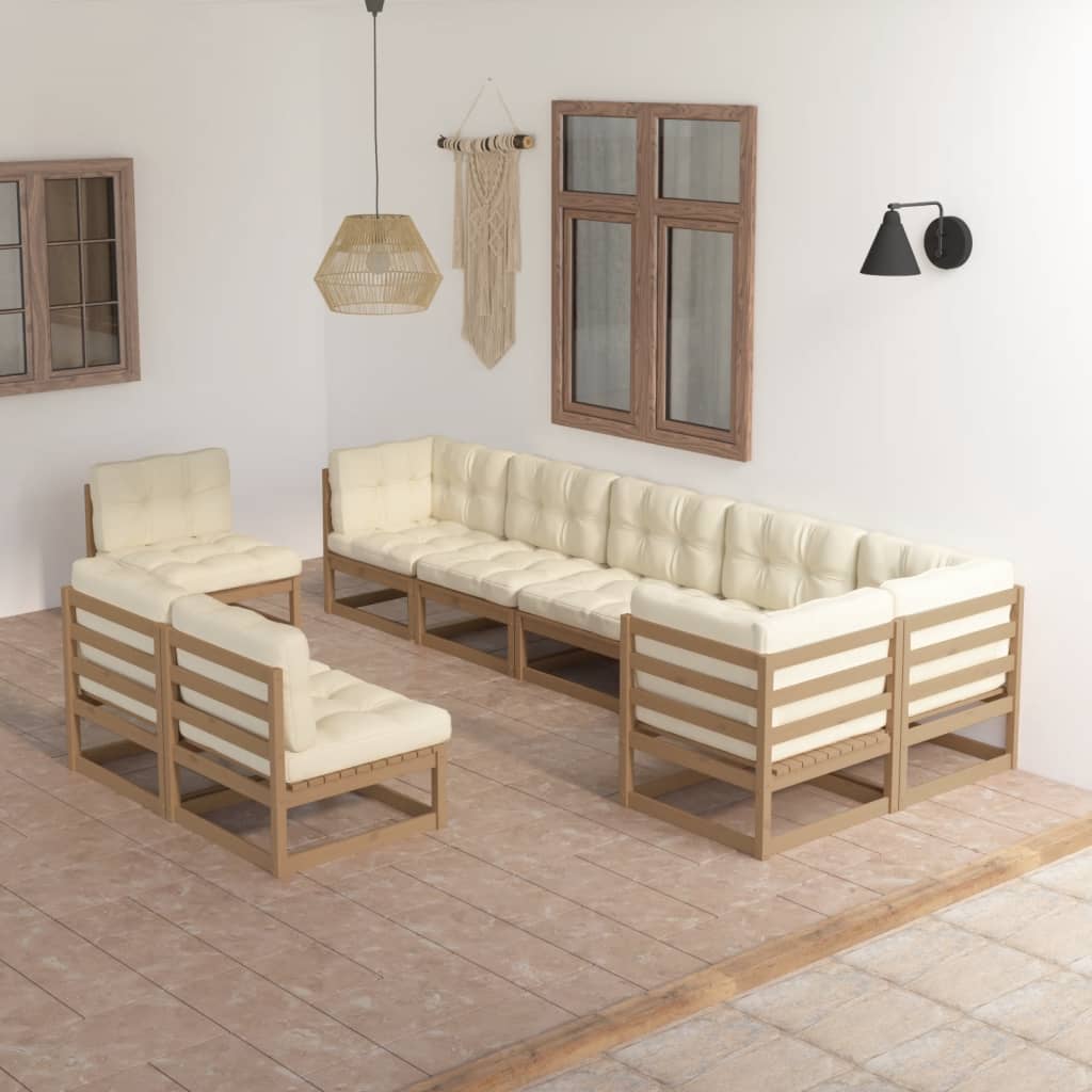 Vixl Set Mobilier De Grădină Cu Perne, 9 Piese, Lemn Masiv De Pin
