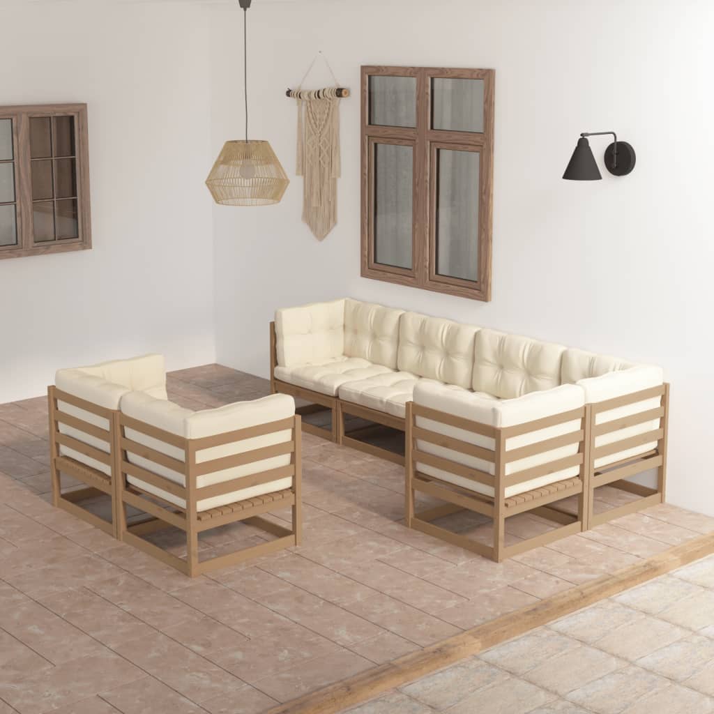 Vixl Set Mobilier De Grădină Cu Perne, 7 Piese, Lemn Masiv De Pin