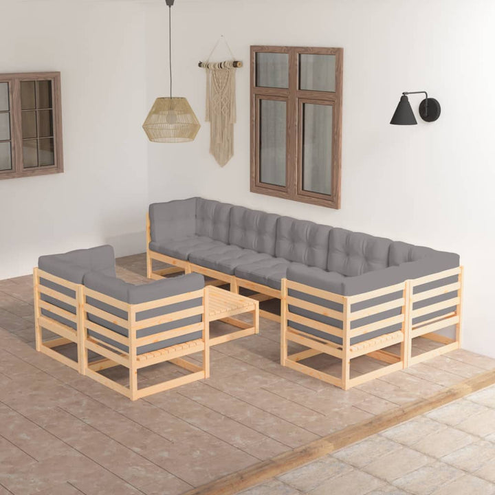 Vixl Set Mobilier Grădină Cu Perne, 9 Piese, Lemn Masiv Pin