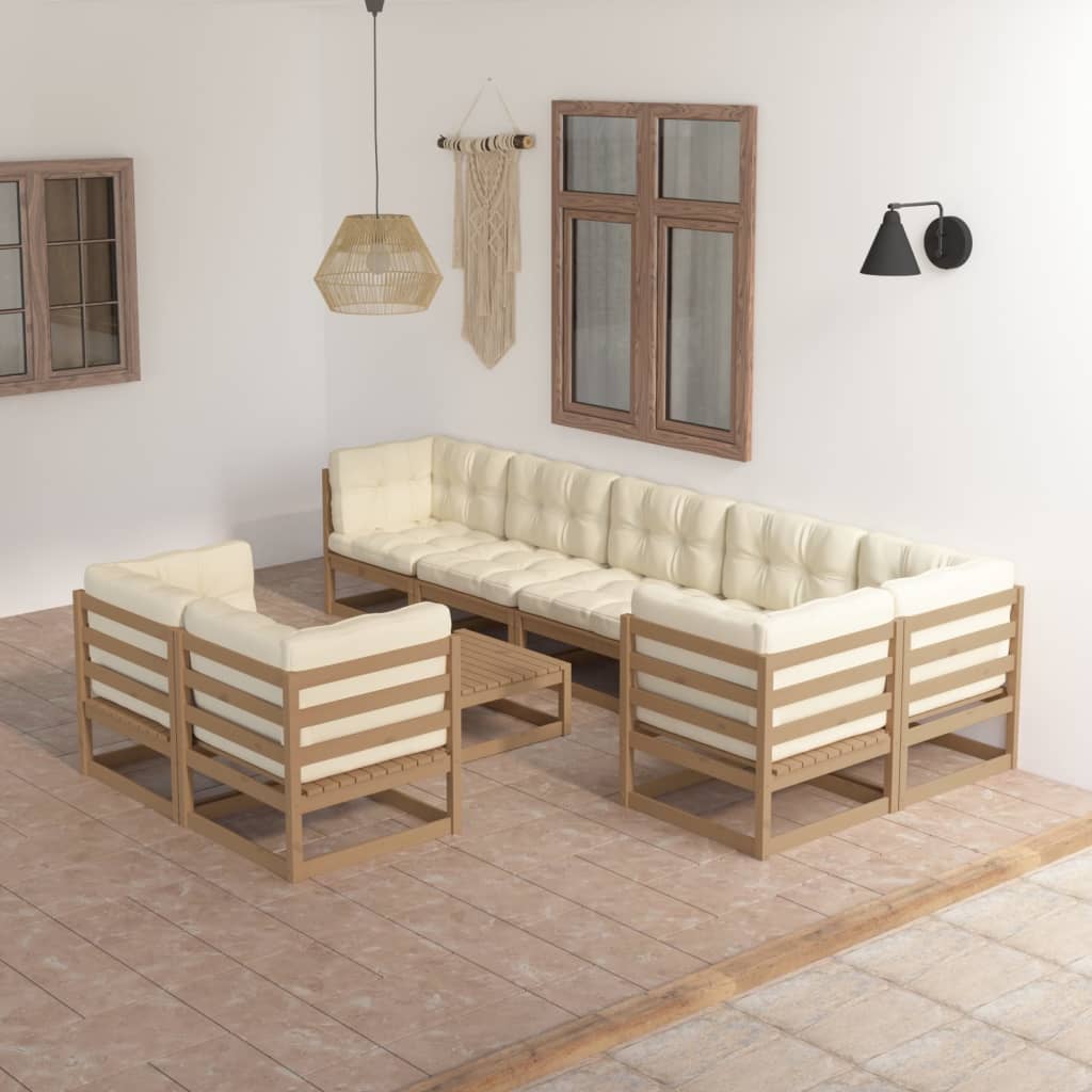 Vixl Set Mobilier Grădină Cu Perne, 9 Piese, Lemn Masiv Pin