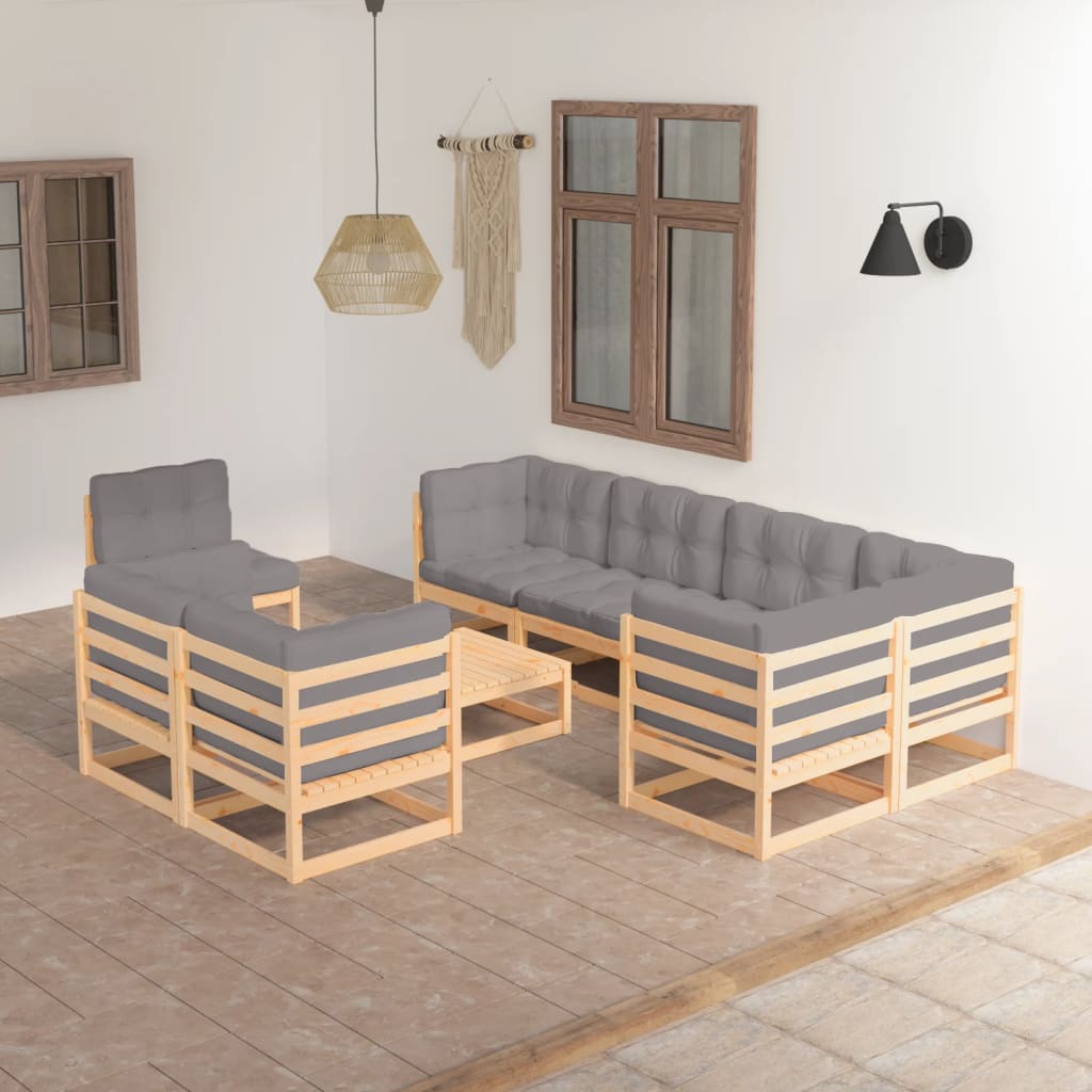 Vixl Set Mobilier Grădină Cu Perne, 9 Piese, Lemn Masiv De Pin