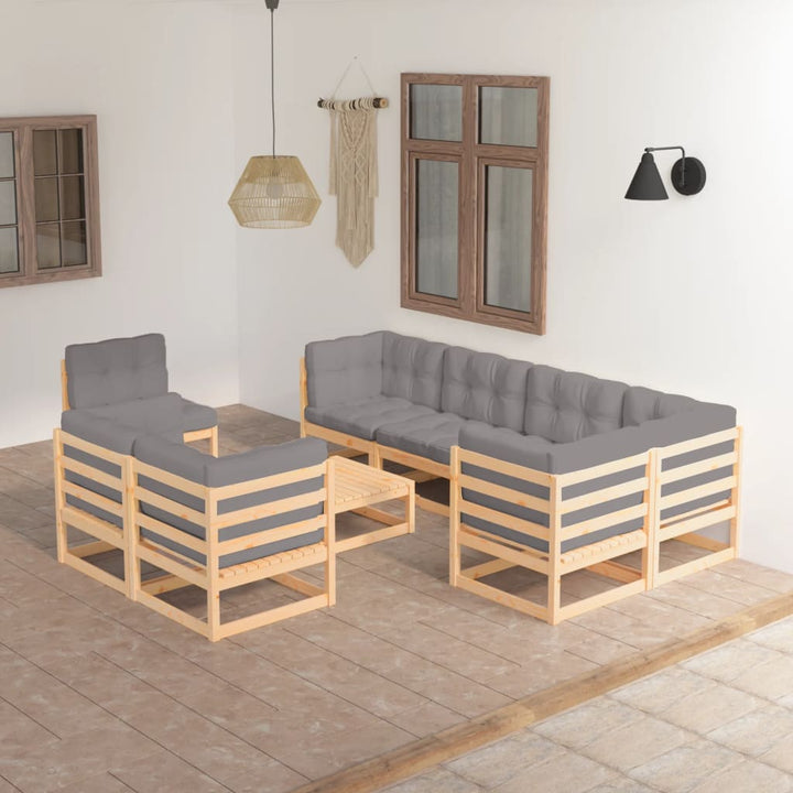Vixl Set Mobilier Grădină Cu Perne, 9 Piese, Lemn Masiv De Pin