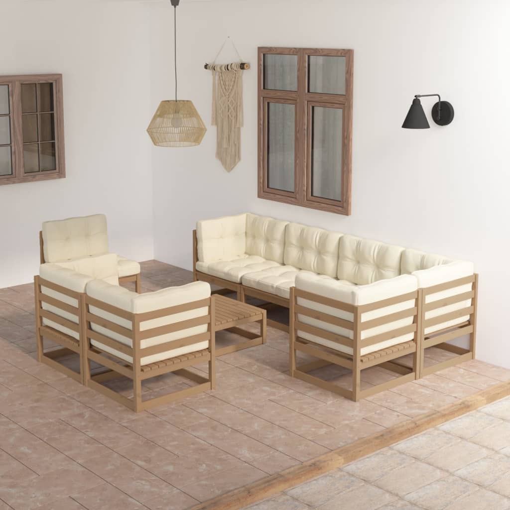 Vixl Set Mobilier Grădină Cu Perne, 9 Piese, Lemn Masiv De Pin
