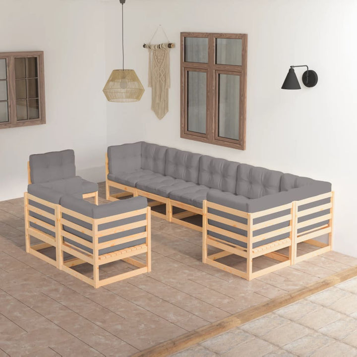 Vixl Set Mobilier Grădină Cu Perne, 9 Piese, Lemn Masiv De Pin