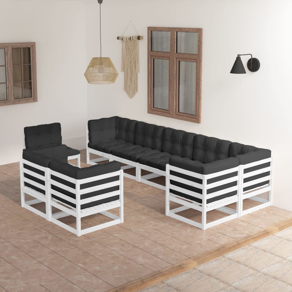 Vixl Set Mobilier Grădină Cu Perne, 9 Piese, Lemn Masiv De Pin