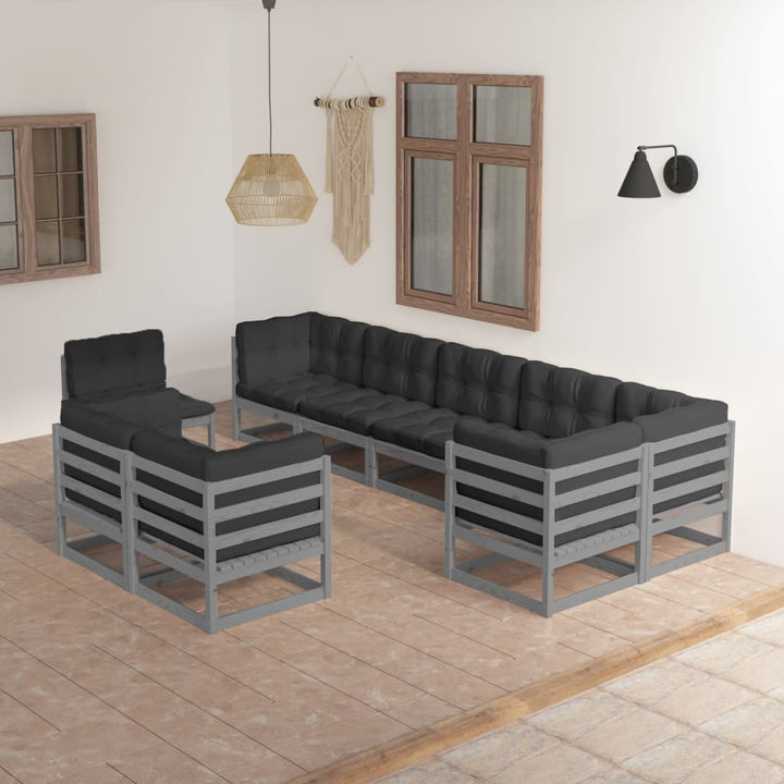 Vixl Set Mobilier Grădină Cu Perne, 9 Piese, Lemn Masiv De Pin