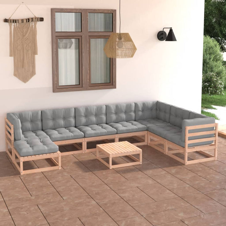Vixl Set Mobilier De Grădină Cu Perne, 9 Piese, Lemn Masiv De Pin