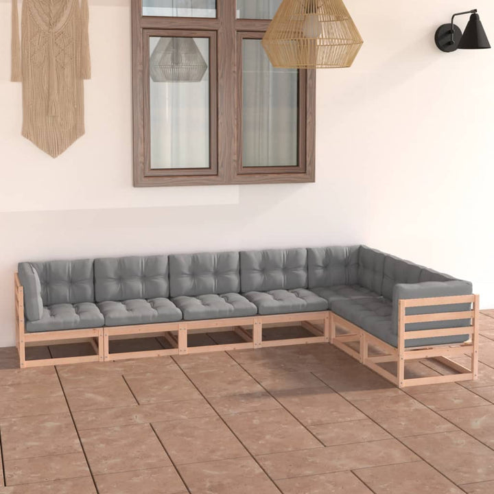 Vixl Set Mobilier Grădină, Perne, 7 Piese, Lemn Masiv Pin